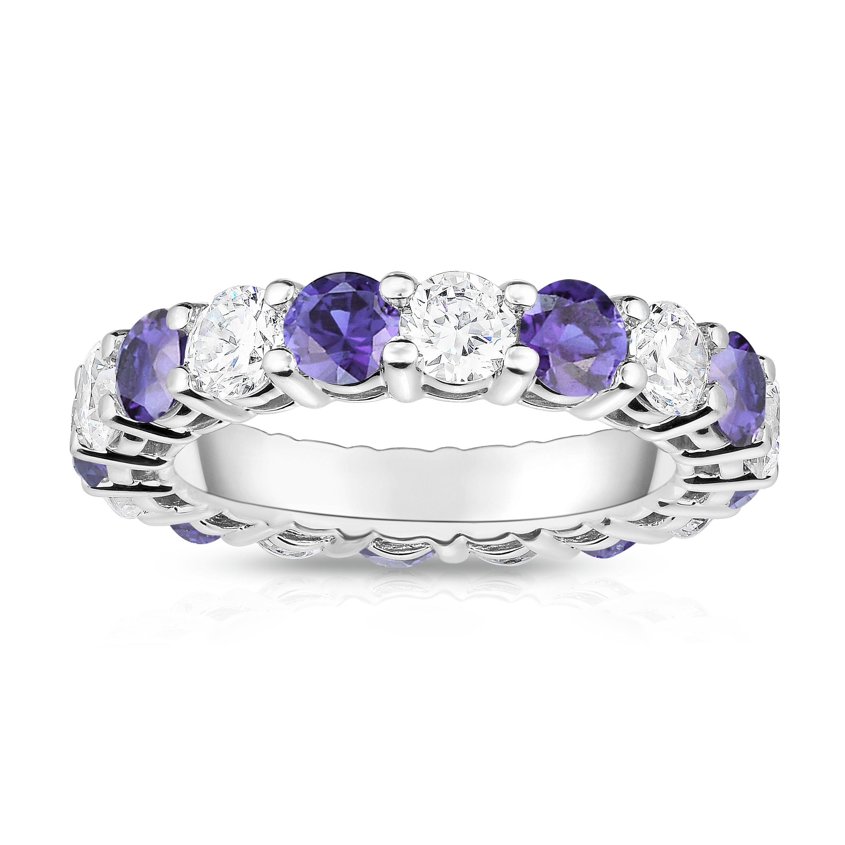 14K White Gold Tanzanite & Diamond (4.00 Ct-5.00 Ct, SI2-I1 Clarity) E ...