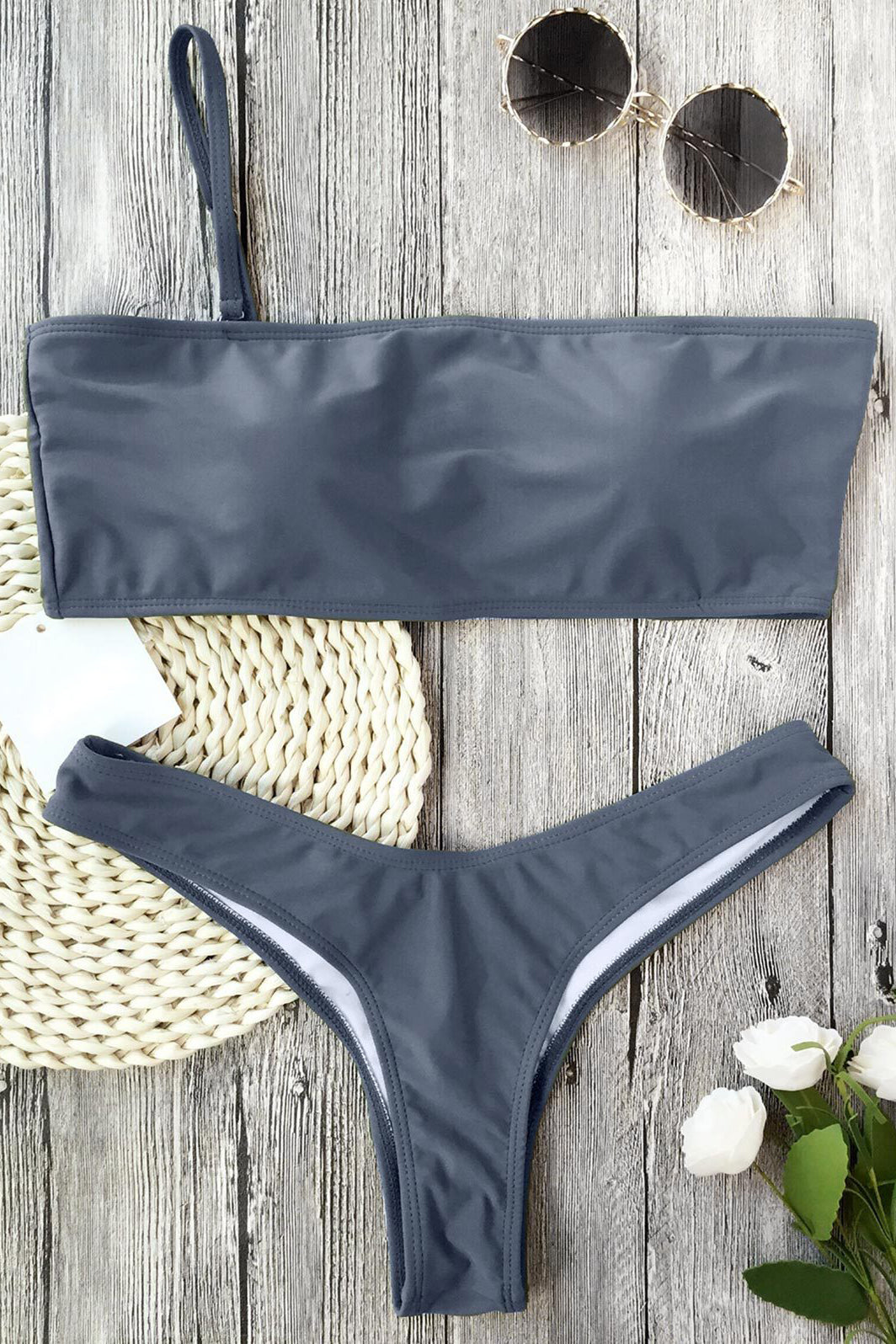 E&C Grey Thong Scrunch Butt High Cut Sexy Bikini Swimsuit – elleschic