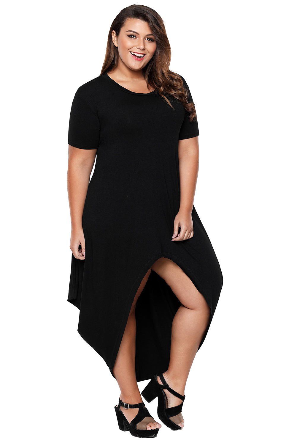 Sexy Black Plus Size Hi-Lo Slit Jersey Knit Maxi Dress ...