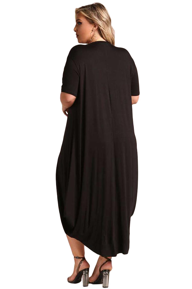 Sexy Black Plus Size Hi-Lo Slit Jersey Knit Maxi Dress ...