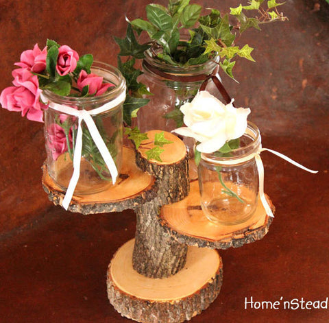 tree table rustic mason jar candle tiered decor stand center piece holder centerpiece flower christmas vase decoration stencils thatfamilyshop log