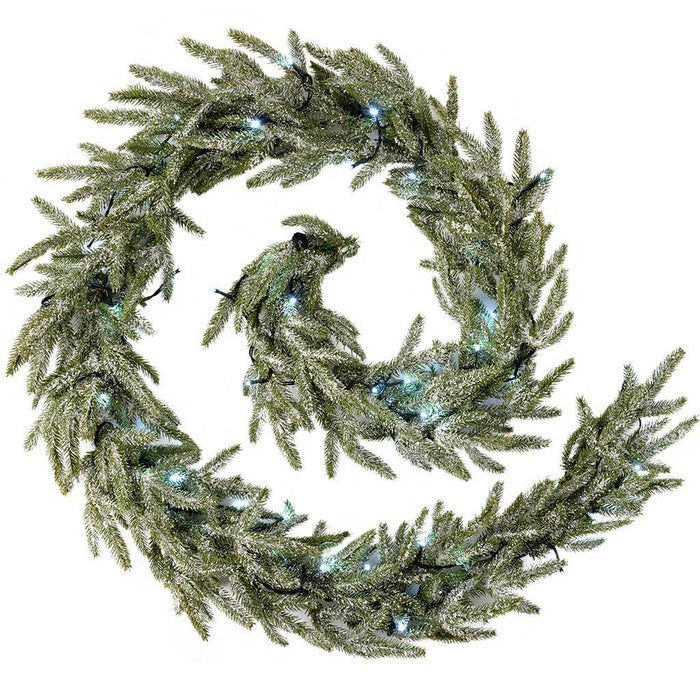 Frosted Pre-Lit Fir Garland Illuminated with 40 White LED ...