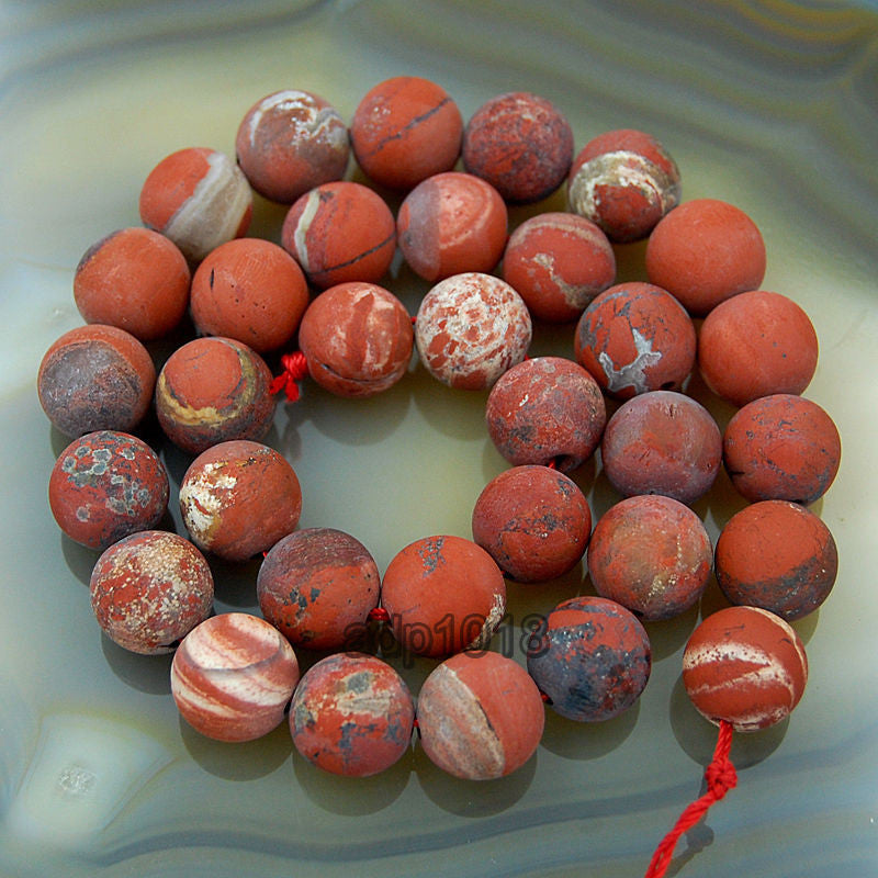 Matte Natural Red River Jasper Gemstone Round Loose Beads on a 15.5