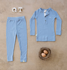 blue organic merino top and pants
