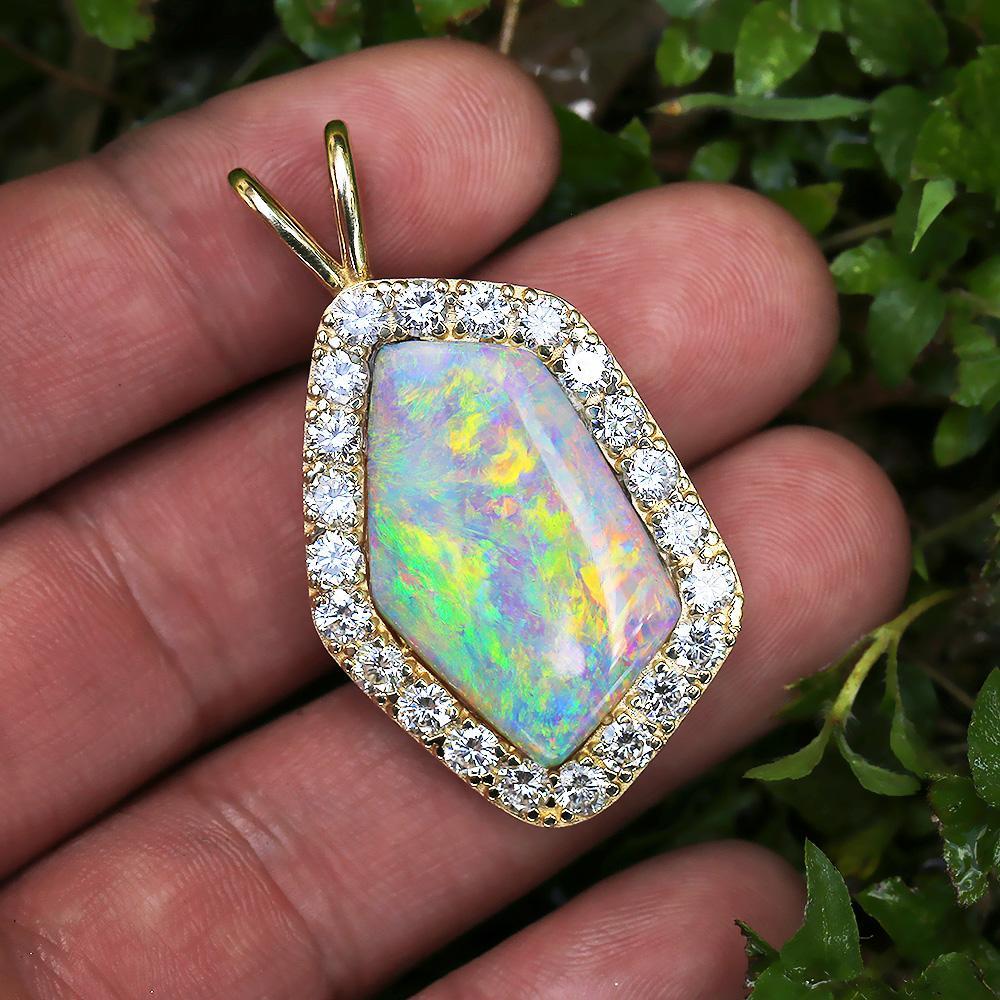 Australian Opal Pendant with Diamonds 14K Yellow Gold 14.45ctw - Once ...