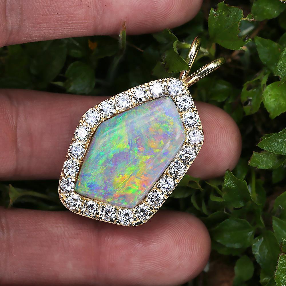 Australian Opal Pendant with Diamonds 14K Yellow Gold 14.45ctw - Once ...
