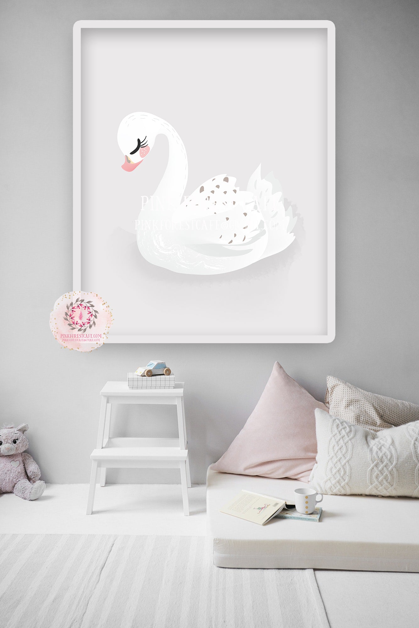 Swan Baby Girl Nursery Wall Art Print Ethereal Gray ...