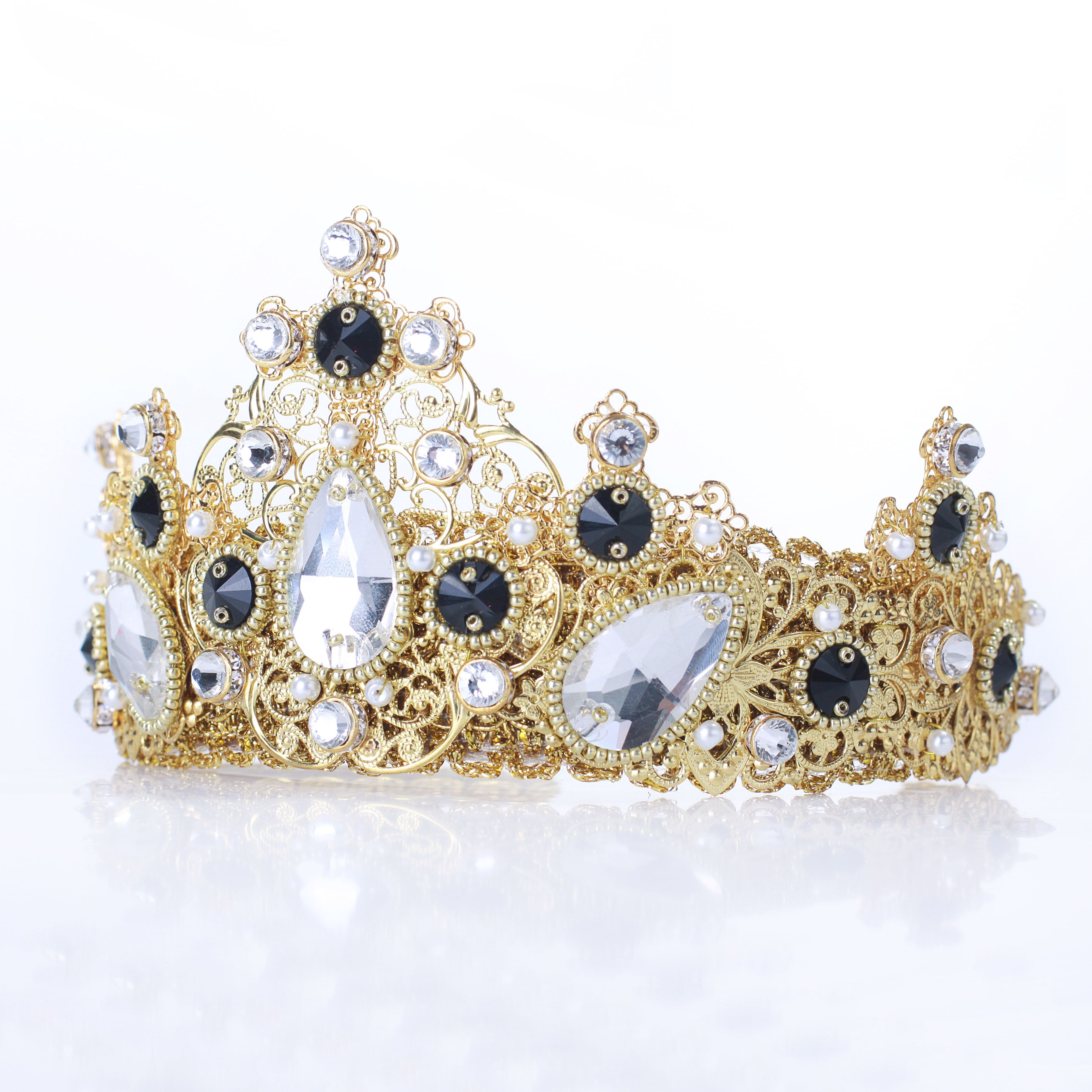 ARIENNE White black  crown  woman tiara  gold  black  tiara  