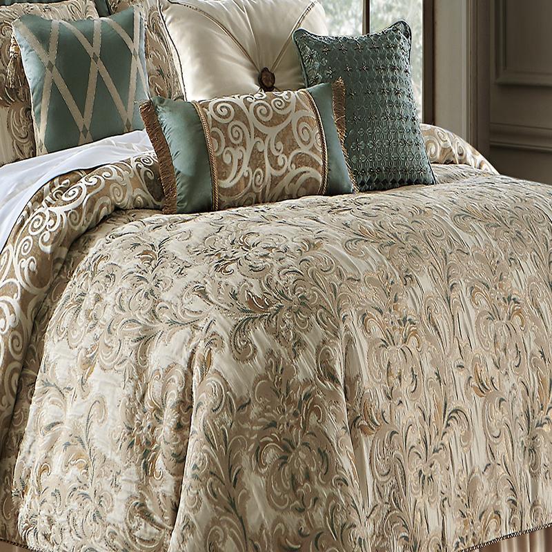 Anora Brass/Jade 4-Piece Reversible Comforter Set by Waterford