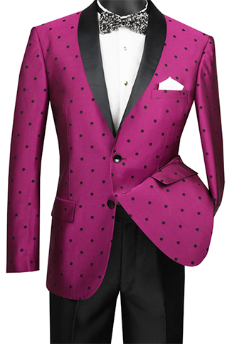 Naples Collezioni - Polka Dots Fashion Suit 2 Pieces Slim Fit Fuchsia