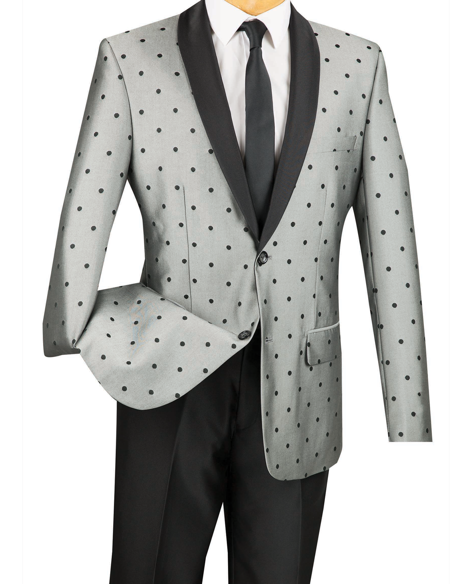 Naples Collezioni - Polka Dots Fashion Suit 2 Buttons 2 Piece Slim Fit Gray