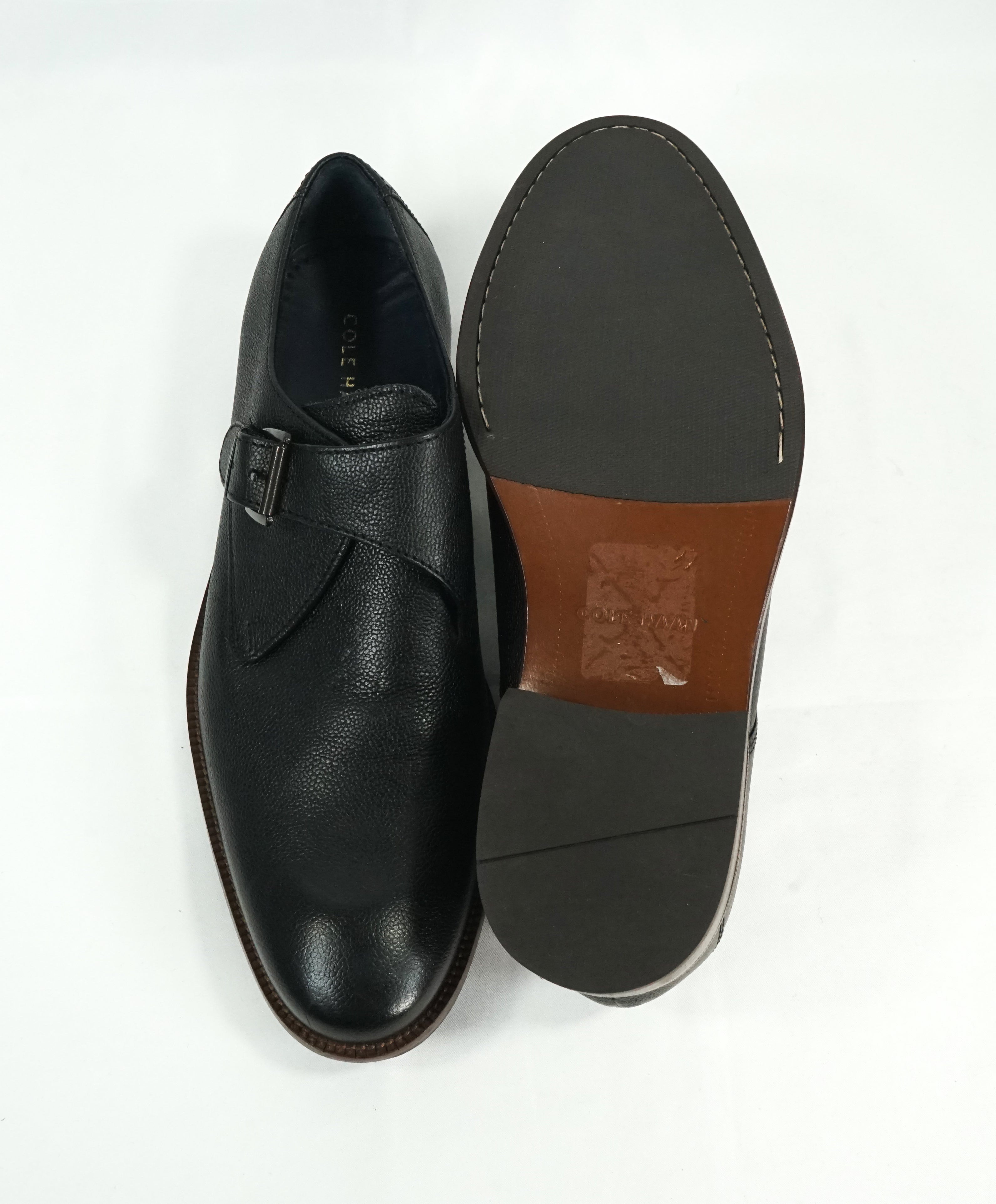 COLE HAAN - Black Single Monk Strap Pebbled Leather Loafers - 11 – Luxe ...