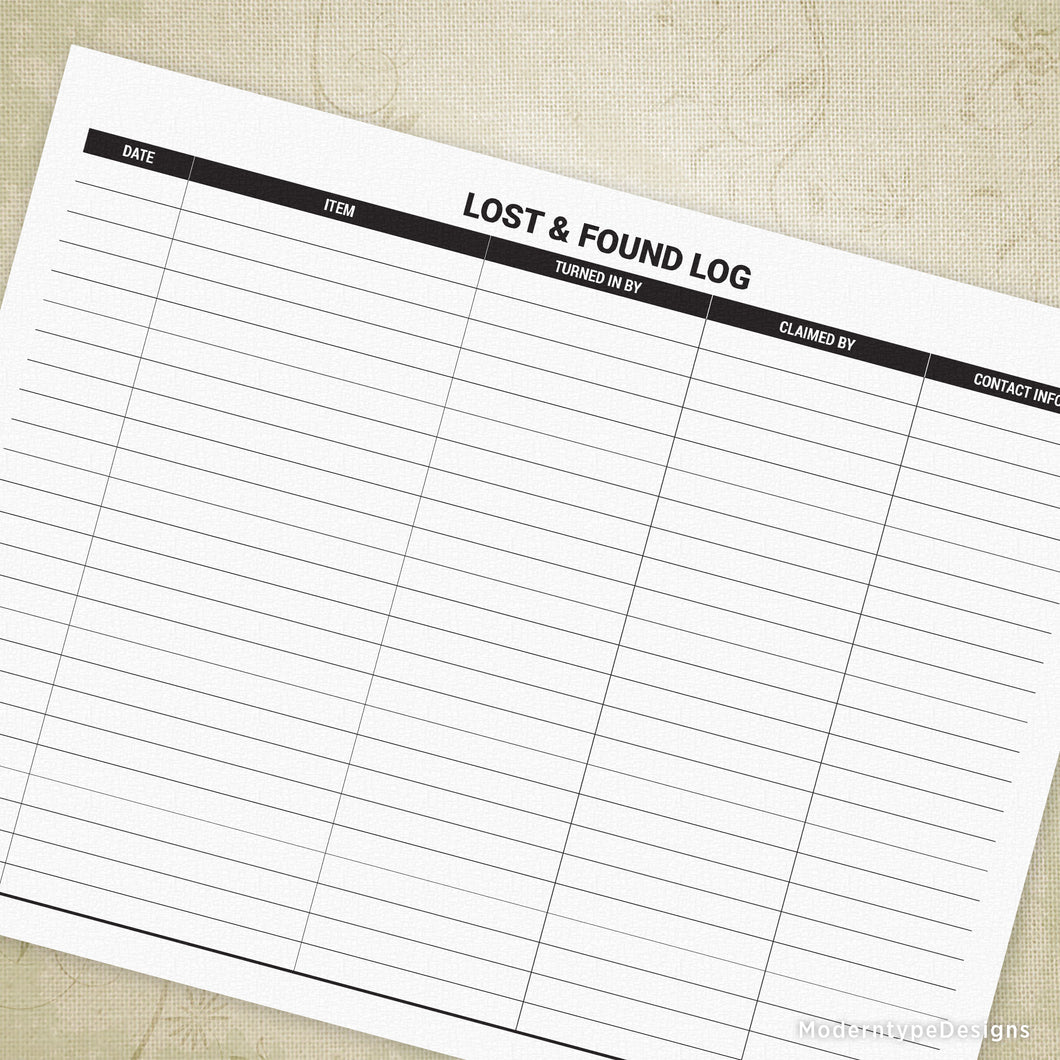 Lost And Found Log Printable