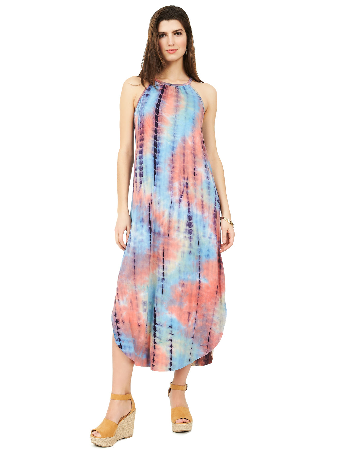 Tie Dye Halter Neck Maxi Dress 7946