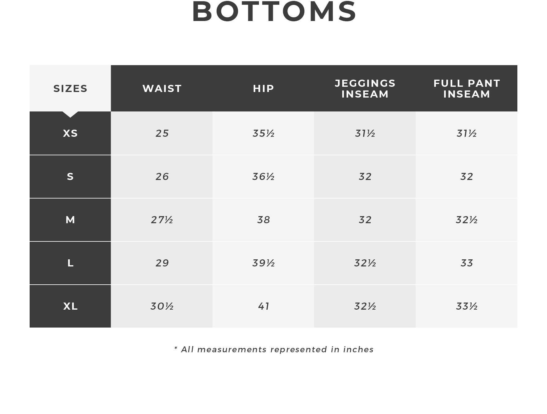 Pants Size Chart Forever 21