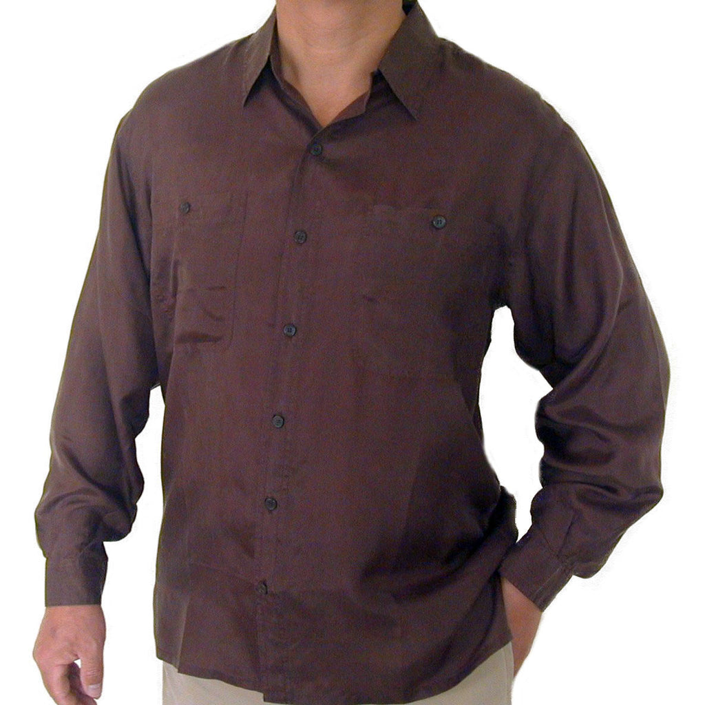 Men's Long Sleeve 100% Silk Shirt (Brown) S,M,L – SURPRISEsilk