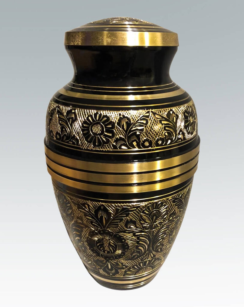 Ornate Bronze Banded Black Cremation Urn | Safe Passage Urns