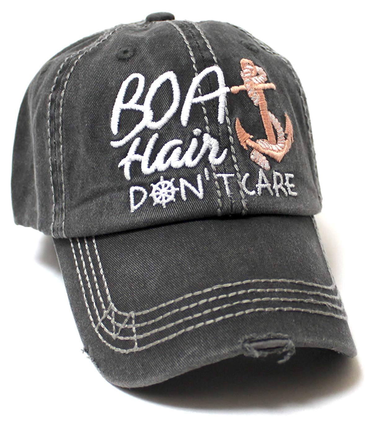 Beach Accessory Boat Hair Don't Care Monogram Baseball Hat, Vintage Bl