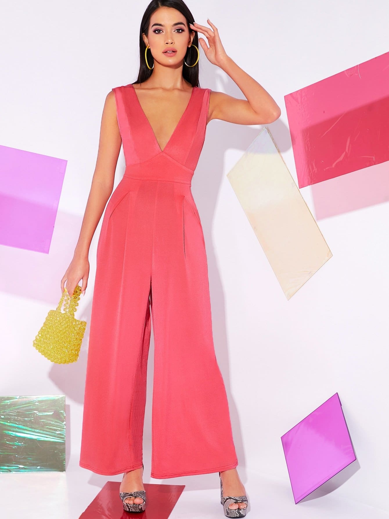 pink jumpsuit wide leg