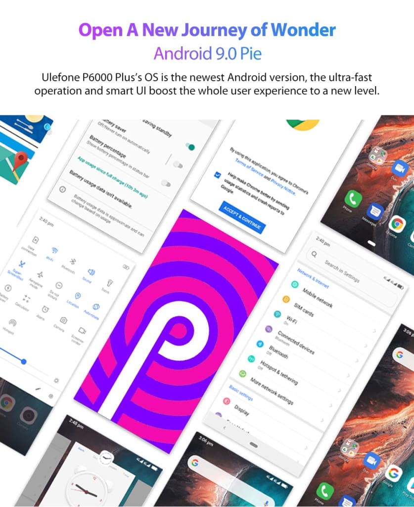 Ulefone P6000 Plus Android 9.0 6350mAh Smartphone 6.0inch Face ID HD+ Dual Camera Ouad Core Face ID 4G LTE Mobile phone
