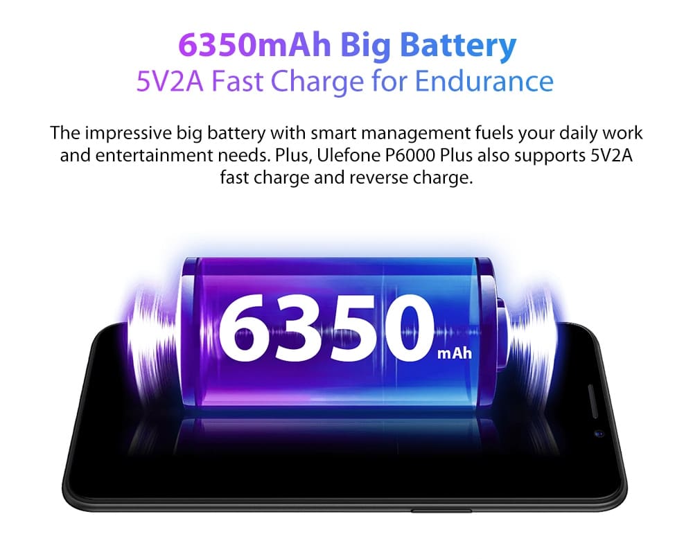 Ulefone P6000 Plus Android 9.0 6350mAh Smartphone 6.0inch Face ID HD+ Dual Camera Ouad Core Face ID 4G LTE Mobile phone