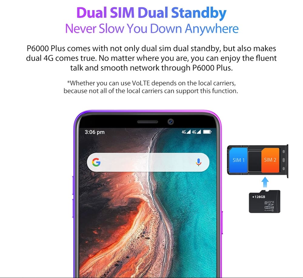 Ulefone P6000 Plus Android 9.0 6350mAh Smartphone 6.0inch Face ID HD+ Dual Camera Ouad Core Face ID 4G LTE Mobile phone