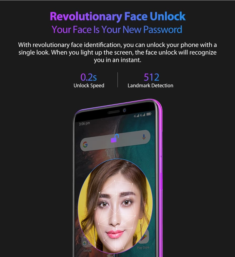 Ulefone P6000 Plus Android 9.0 6350mAh Smartphone 6.0inch Face ID HD+ Dual Camera Ouad Core Face ID 4G LTE Mobile phone