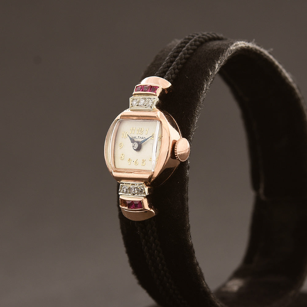 1941 WALTHAM USA Ladies Art Deco 14K Gold Diamonds/Rubies Watch ...