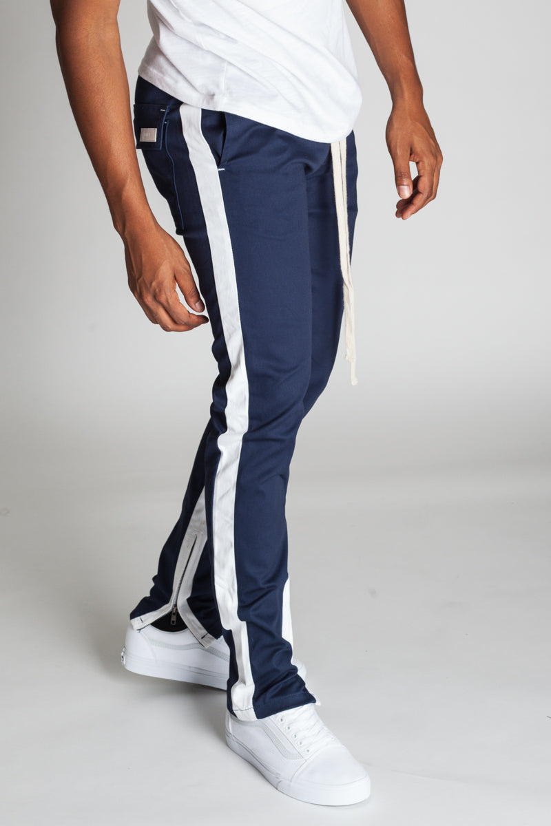 Striped Track Pants with Ankled Zippers (Cobalt/White Stripes) – KDNK