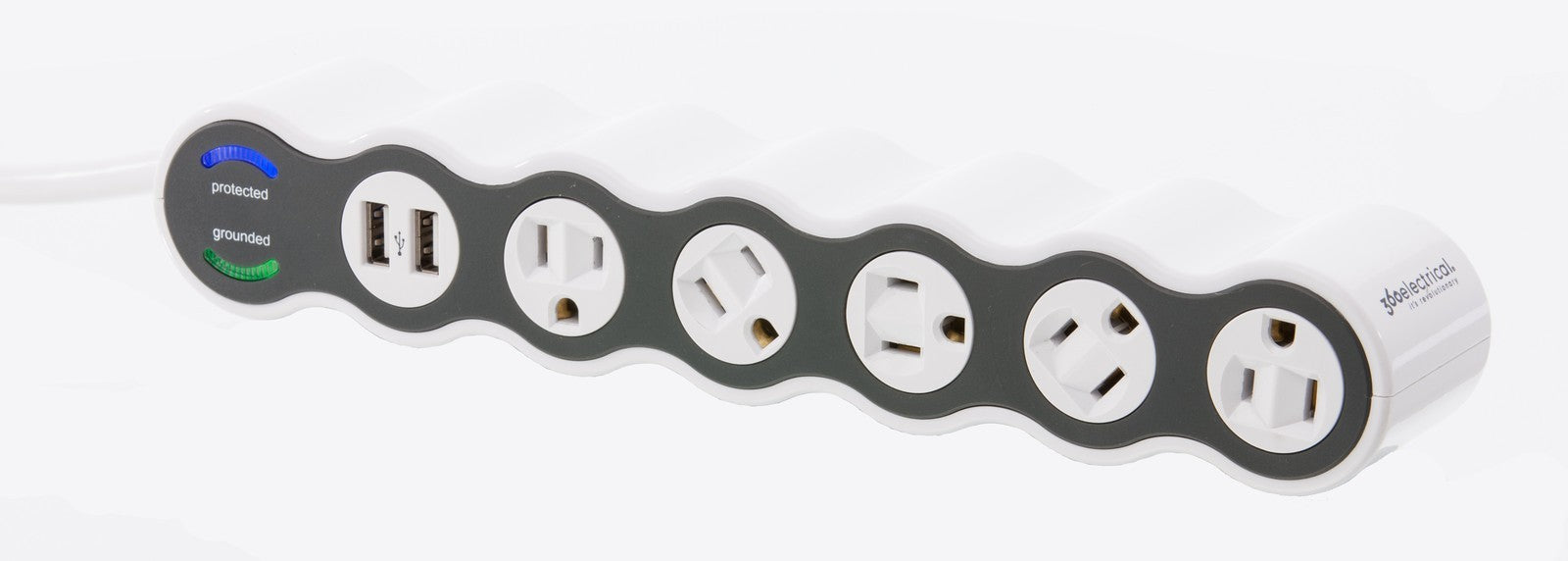360 Electrical 36052 Power Curve 7-outlet Surge Protector, White & Black