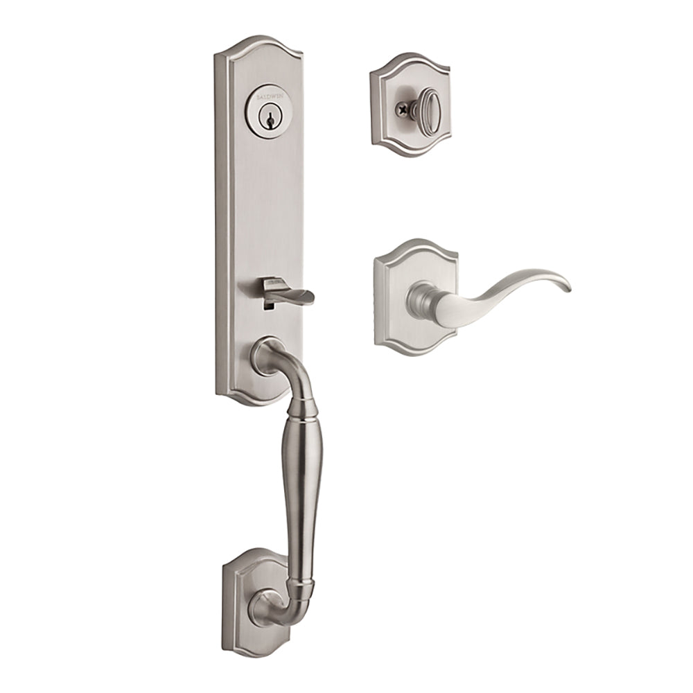 Baldwin New Hampshire Curve Lever With Traditional Arch Rose, Satin Nickel