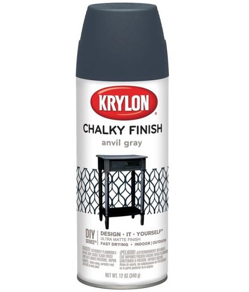 Krylon K04104000 Chalky Finish Spray Paint, 12 Oz, Anvil Gray