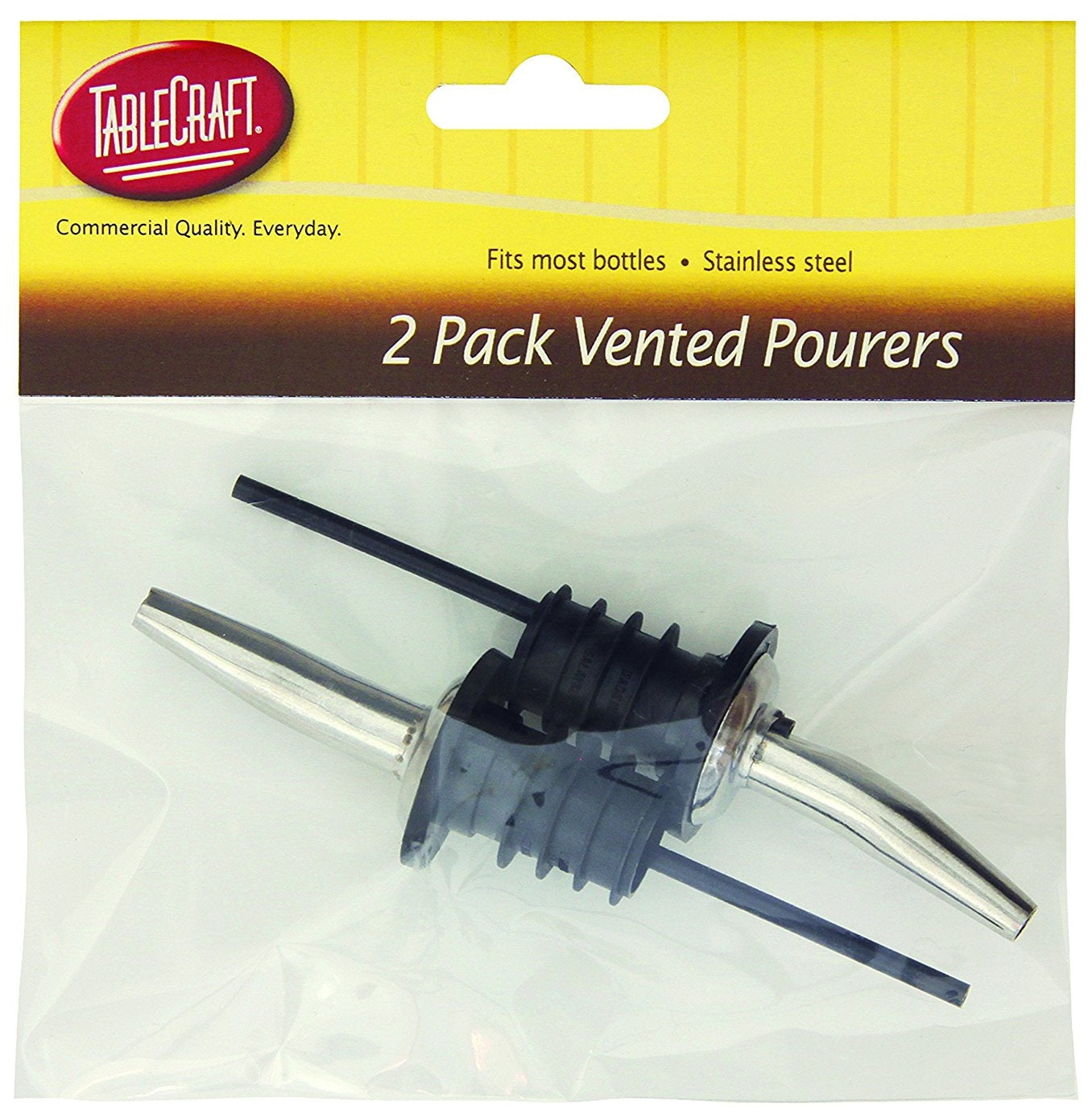 Tablecraft H599p2 Stainless Steel Vented Pourer, Black And Silver