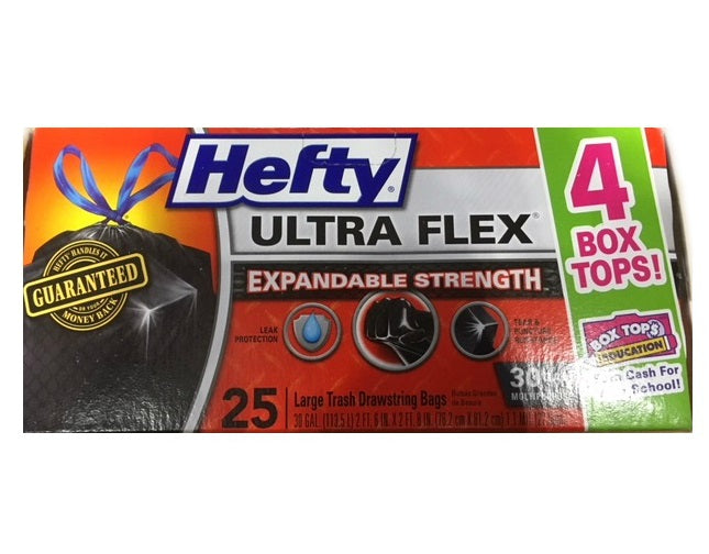 Hefty E8-0625 Ultra Flex Trash Bag Black 30 Gallon