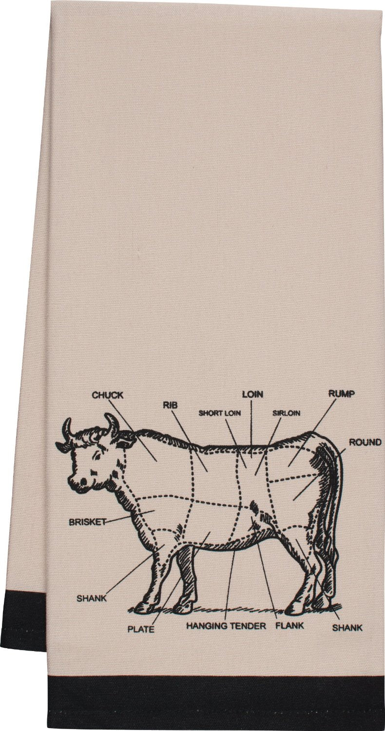 Hic 02973 Chef's Cut Chart Cow Kitchen Towel, 20" X 30"