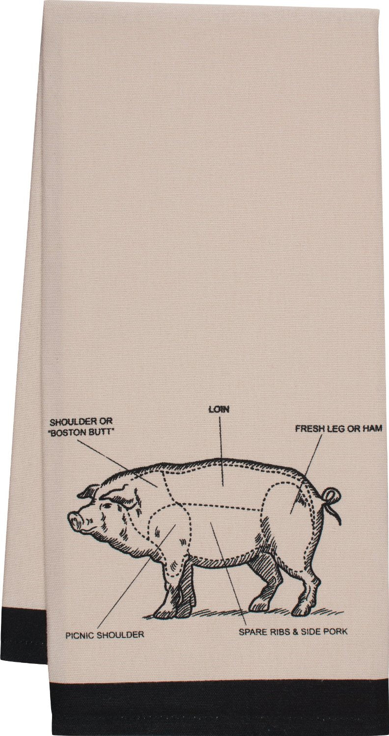 Hic 02974 Chef's Cut Chart Pig Kitchen Towel, 20" X 30"