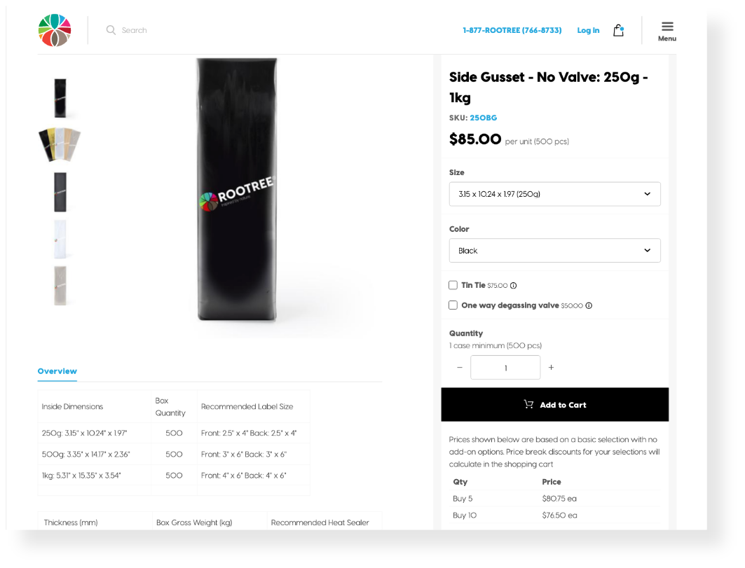Screenshot of product detail page
