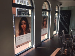 large backlit poster frames for salon window
