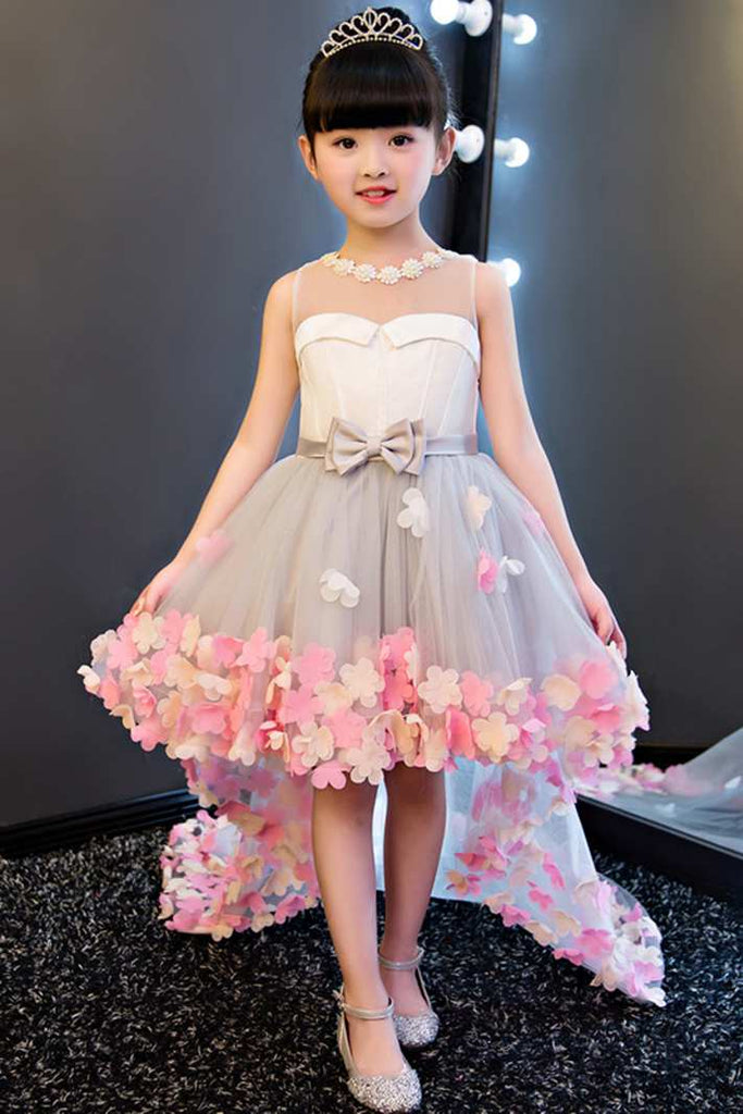 Sleeveless Pearl Neckline High Low Tulle Dress With Flowers-402462 ...