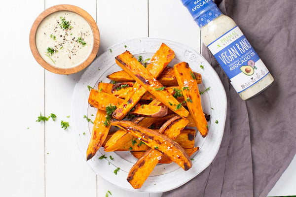Oven-Baked Sweet Potato Fries with Vegan Ranch Dressing Recipe