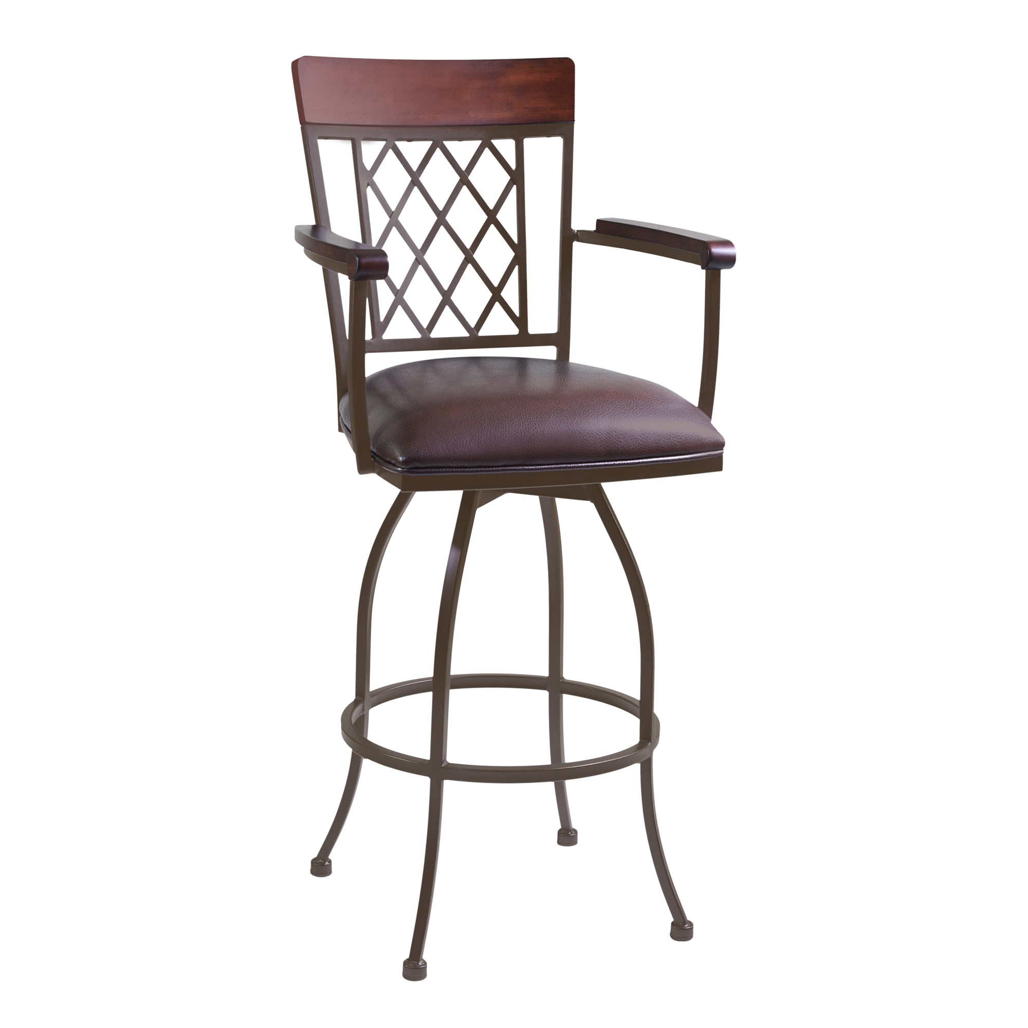Armen Living Lcna26arbabr Napa 26" Counter Height Arm Barstool In Auburn Bay Finish With Brown Faux Leather
