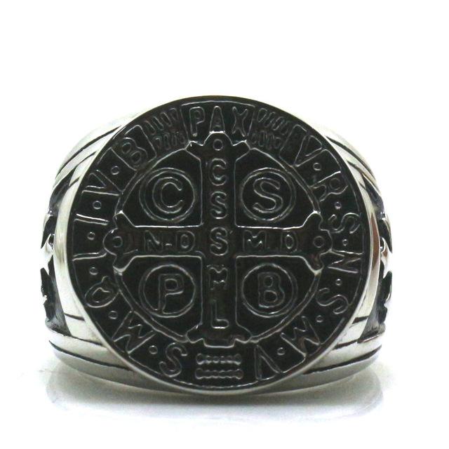 Saint Benedict Medal cssml ndsmd Knights Templar Black Silver Ring ...