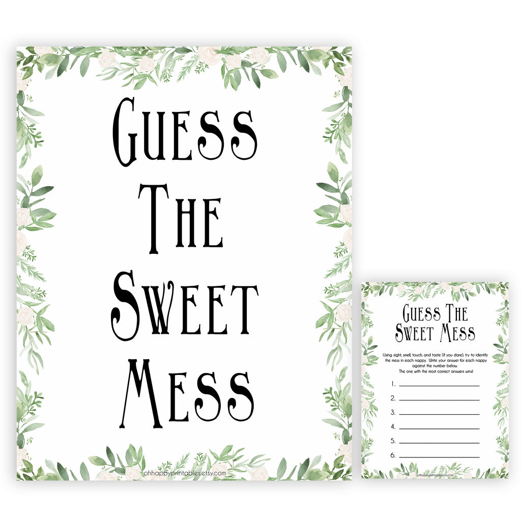 Guess The Sweet Mess Printable Greenery Baby Shower Games
