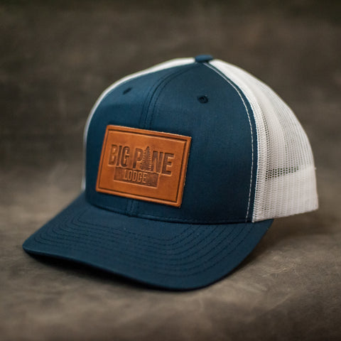 Navy and Blue Leather Patch Trucker Hat for Family Reunion - Ox & Pine Leather Goods