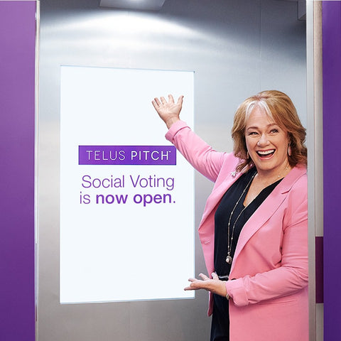 Queen Arlene presenting the Opening of Social Voting for the Telus Pitch 2019 Small Business Grant Contest
