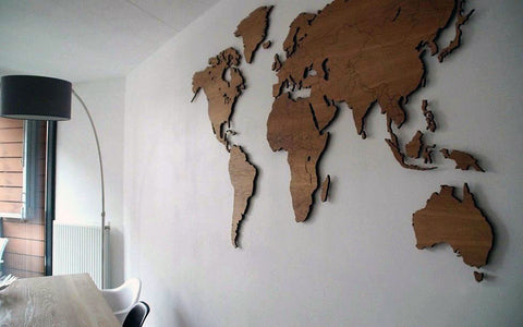 3D Wooden World Map on Wall