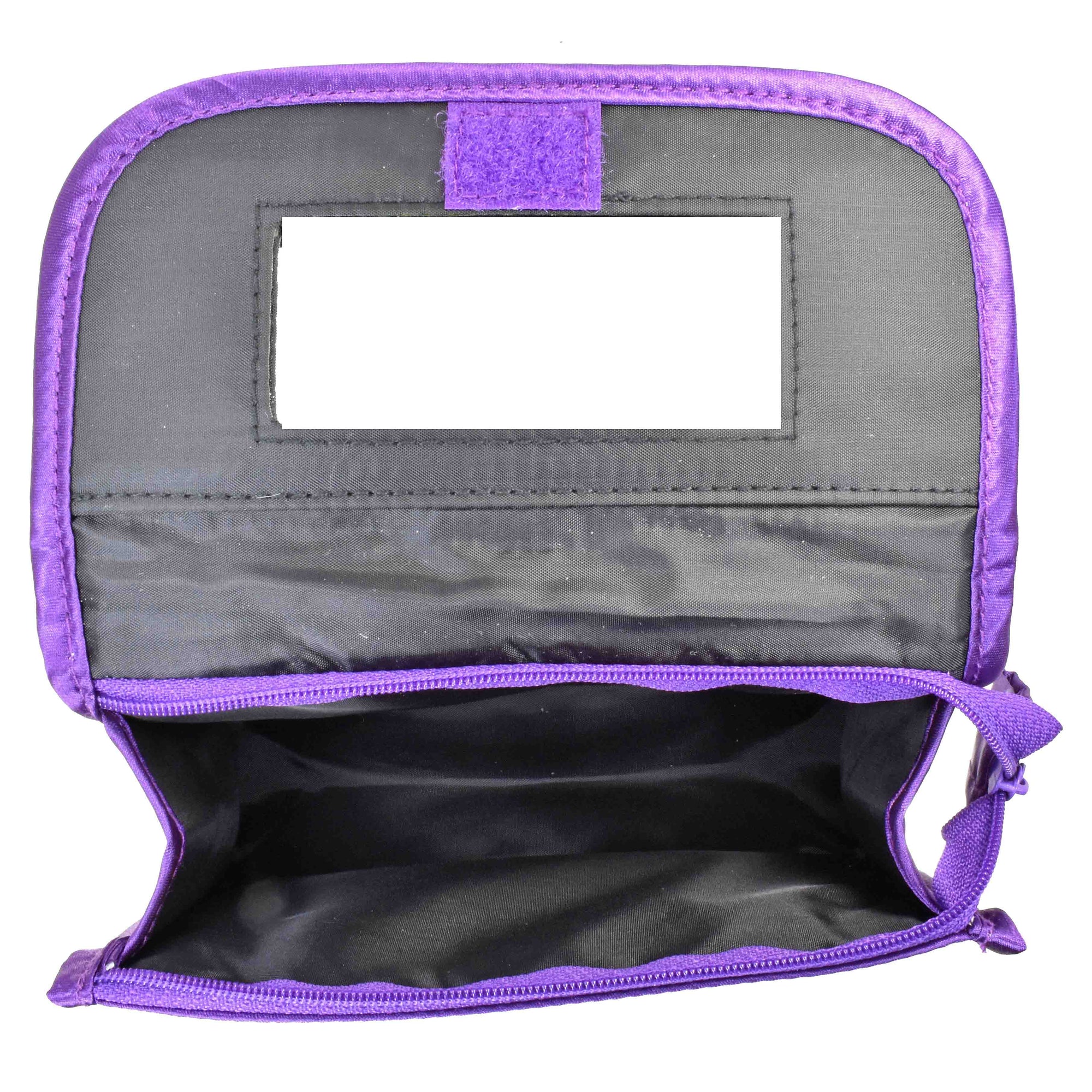 Cosmetic Bag with a Mirror, Small Size (6.25"), Quilted Satin, Purple