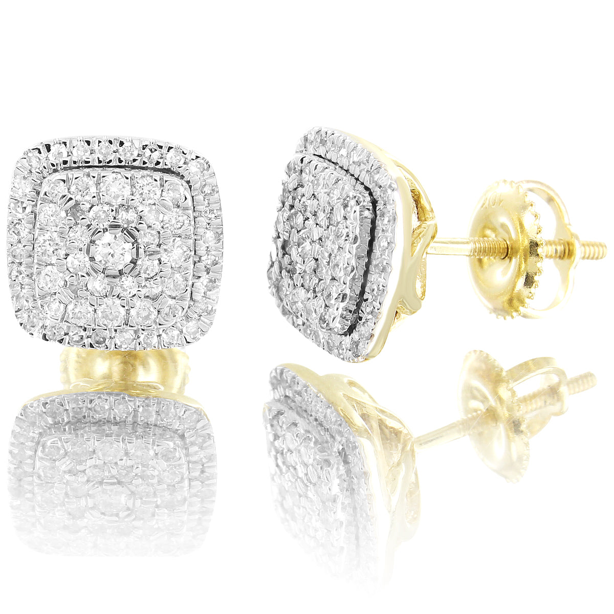 10K Gold Solitaire Micro Pave Square diamonds Stud Earrings - mrchrisdajeweler