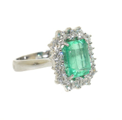 white gold Colombian emerald and diamond ring