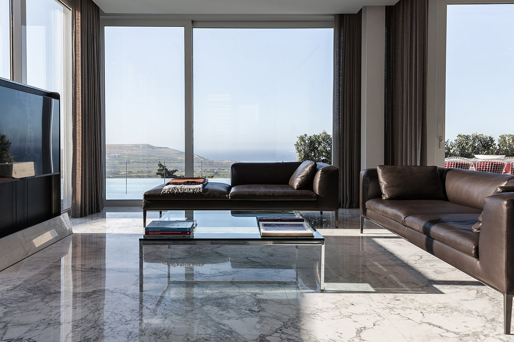 white marble luxury floor living room residence in Malta